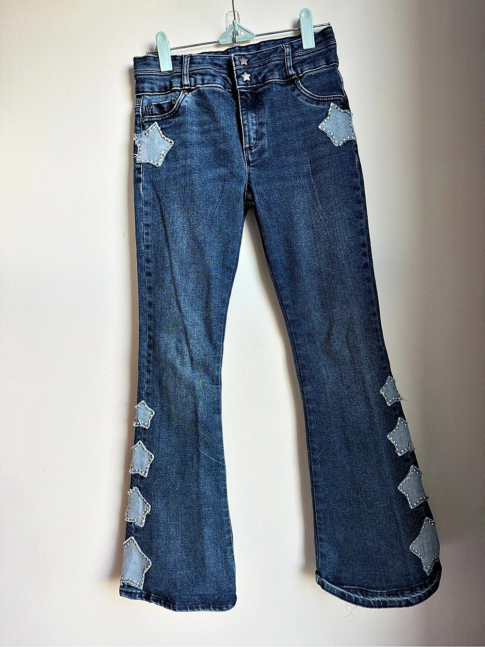 Tractr Star Studded Flare Jeans in Blue size 12